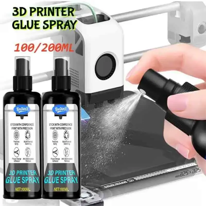 Spray adesivo forte para impressora 3D, 100/200ml, adequado para filamentos PLA, ABS, PETG, TPU – reduz deformação, melhora a adesão da cama