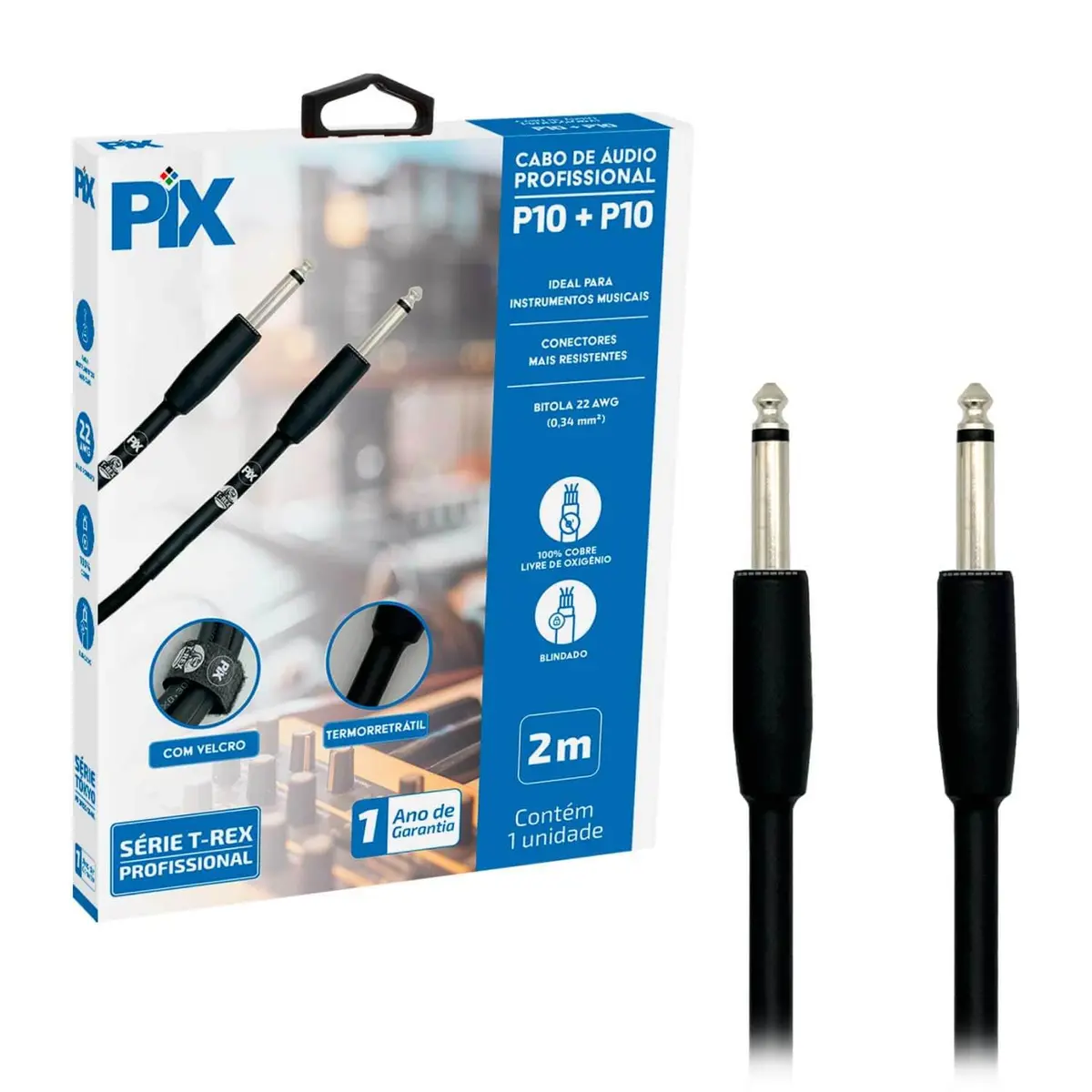 Cabo P10 P10 Mono 100% Cobre Para Instrumentos - 2 Metros