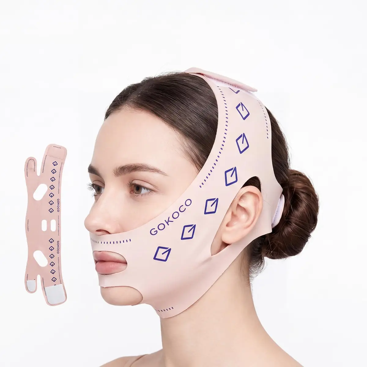 Faixa Facial Modeladora GOKOCO Modelador Facial Ajustável e Respirável,Compressão Confortável,Reutilizável e Lavável para Uso Diário e Rotina de Cuidados com a Pele,PN028 Rosa
