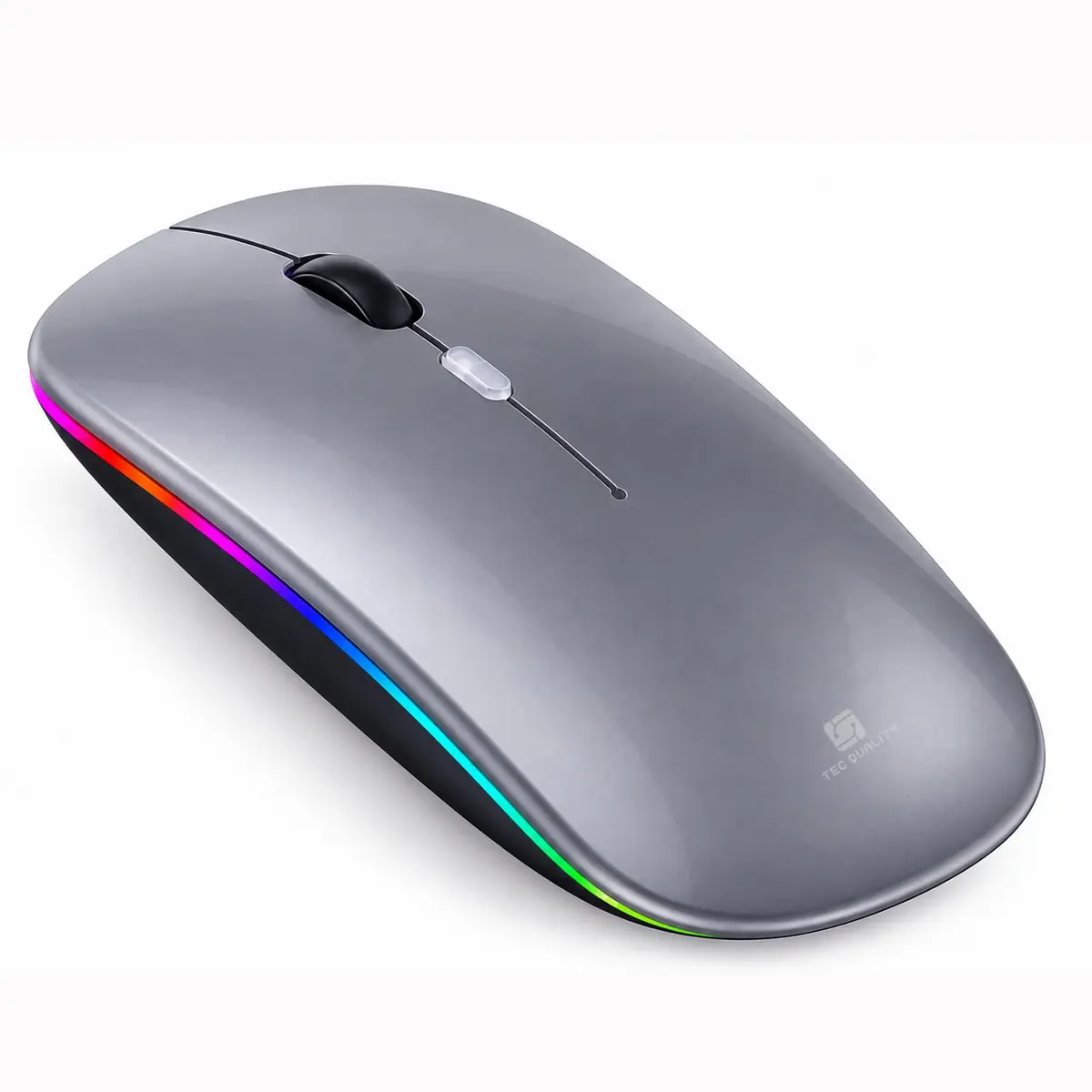 Mouse sem Fio Recarregável Dupla Conexão, Bluetooth e USB, Wireless Mouse compatível com iPhone, MacBook,iPad,Laptop,PC,Notebook, Tablet,Ergonômico, Premium TecQuality (Cinza Titânio)
