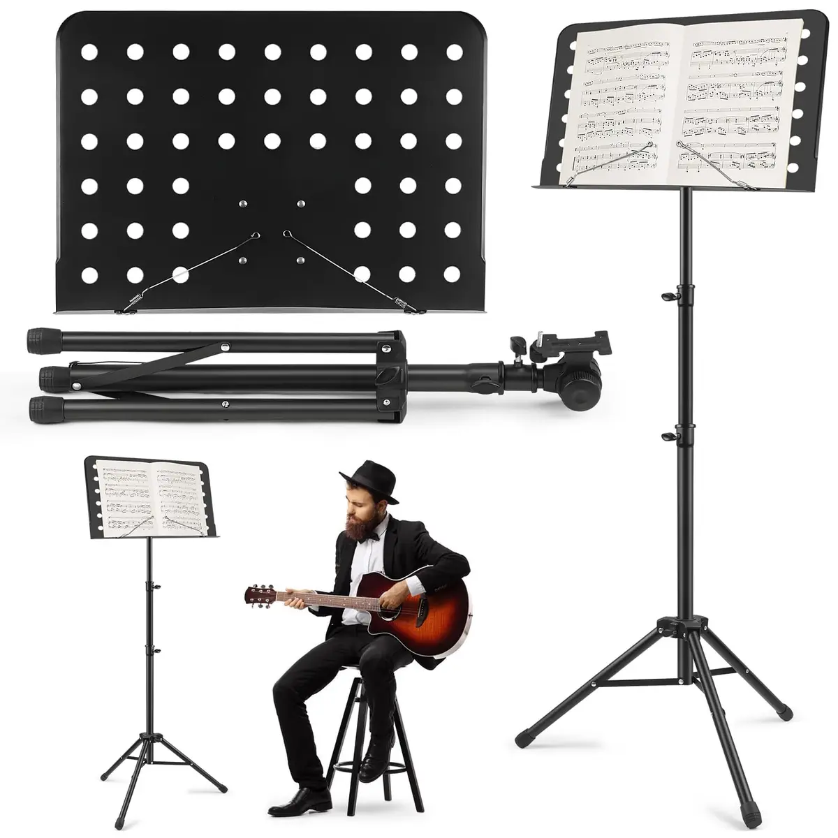 170 cm Suporte Pedestal Tripé para Partituras, Suporte de Pódio Ajustável com Base de Tripé e Pasta de Partituras, Música Stand para Partituras