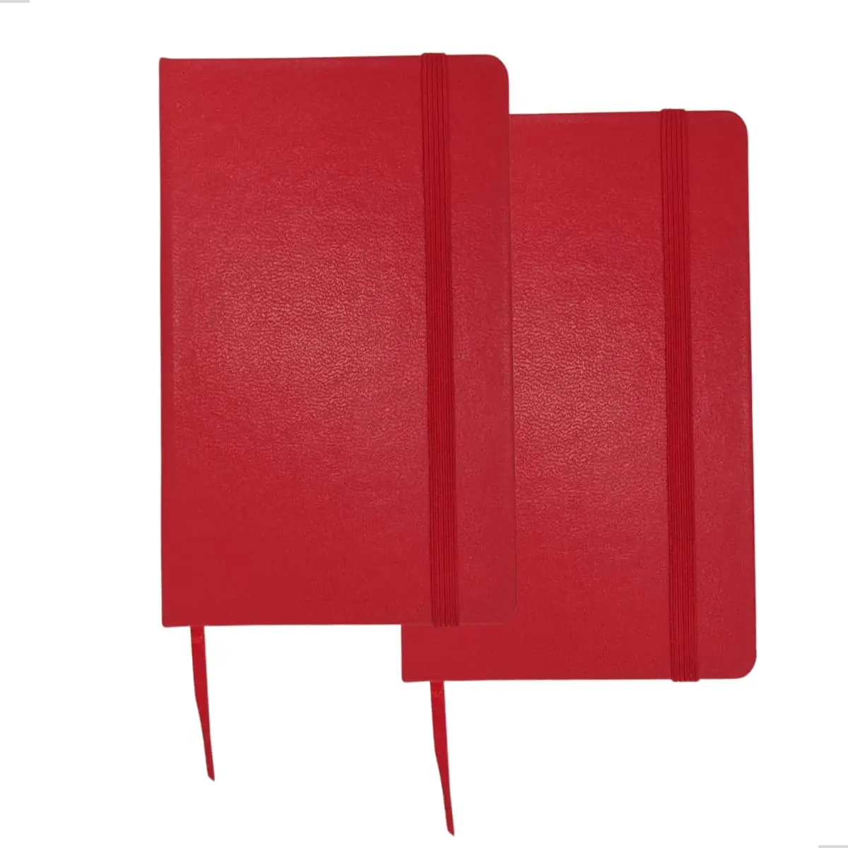 2 Cadernetas Pequenas Capa em Couro Sintético Premium, com Elástico para Fechar, Fita Marca Páginas (Vermelhas com Pauta) - 1
