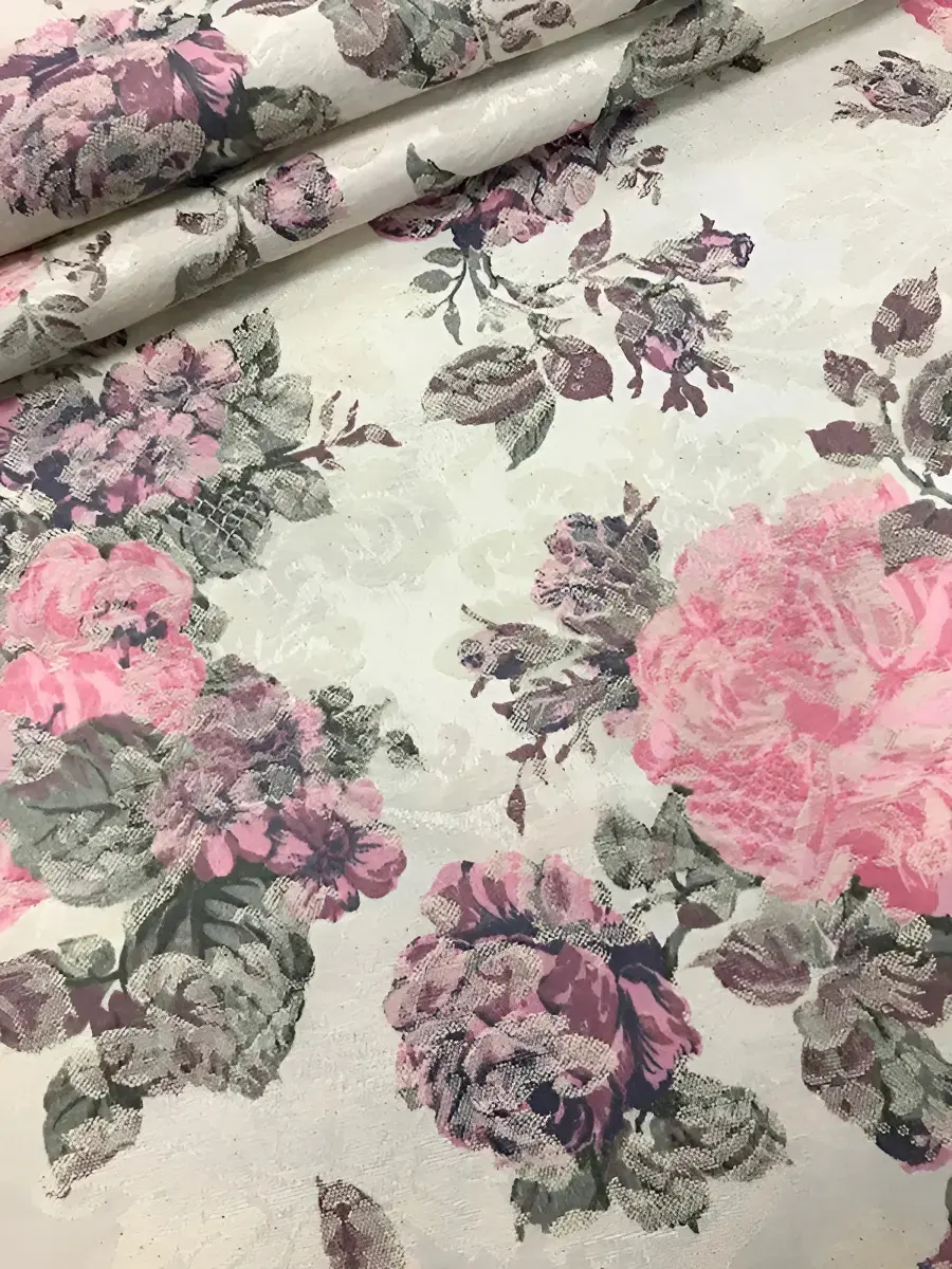 Tecido Jacquard Transfer Floral Vintage Rosa para Artesanato