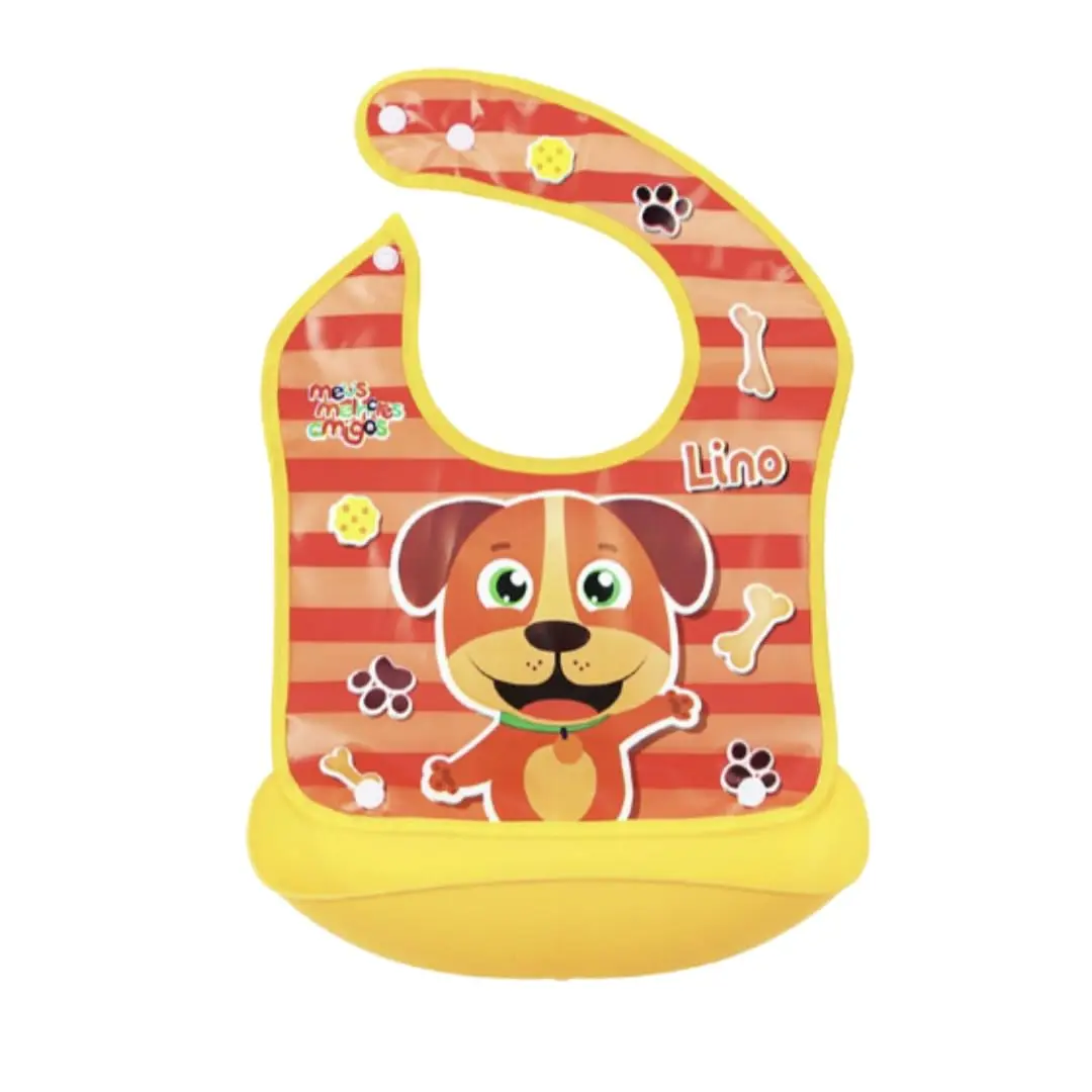Babador Infantil Impermeável com Bolso Coletor, Flexível, Reutilizável, Estampas Divertidas, para Bebês - 1