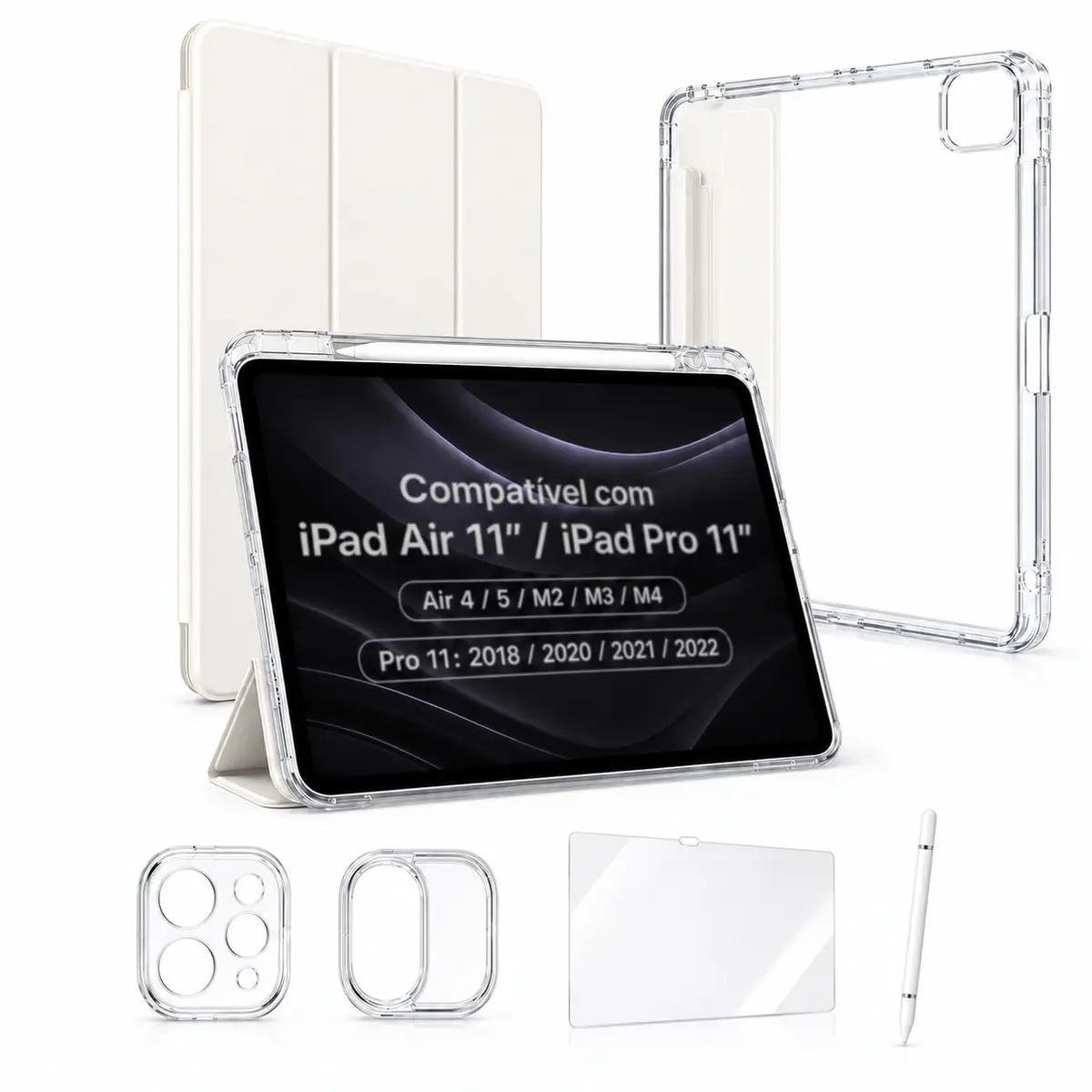 Capa Smart Flip Para iPad Pro 11 4ª/3ª/2ª/1ª geração 11", iPad Air 5ª/4ª geração 10.9", iPad Air 6ª(M2)/7ª(M3)/8ª (M4)11", Ranura para Caneta e Caneta Stylus Absorvente, Despertar/Suspender Automático