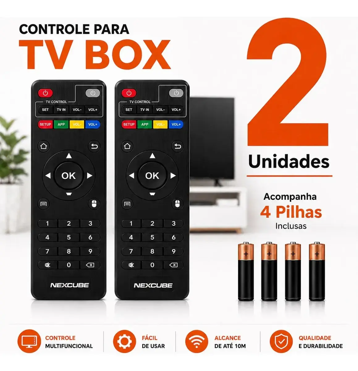 Kit 2 Controle Remoto Compatível Com Tv Box Pro 4k Pilhas Preto - 1