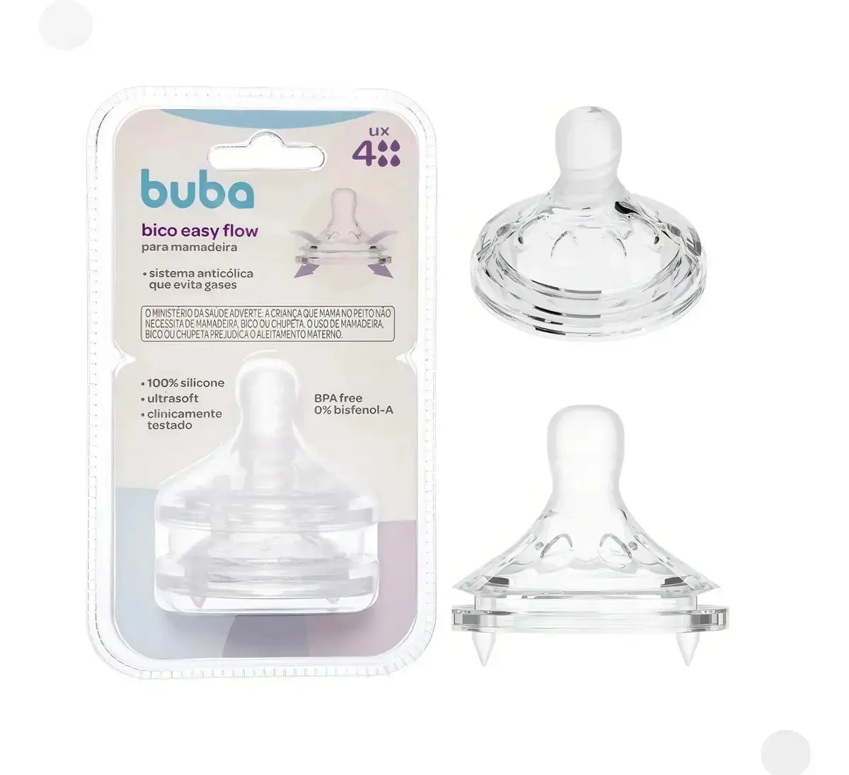 2 Bicos Mamadeira Buba Fluxo Rápido (6meses+) Anticólica