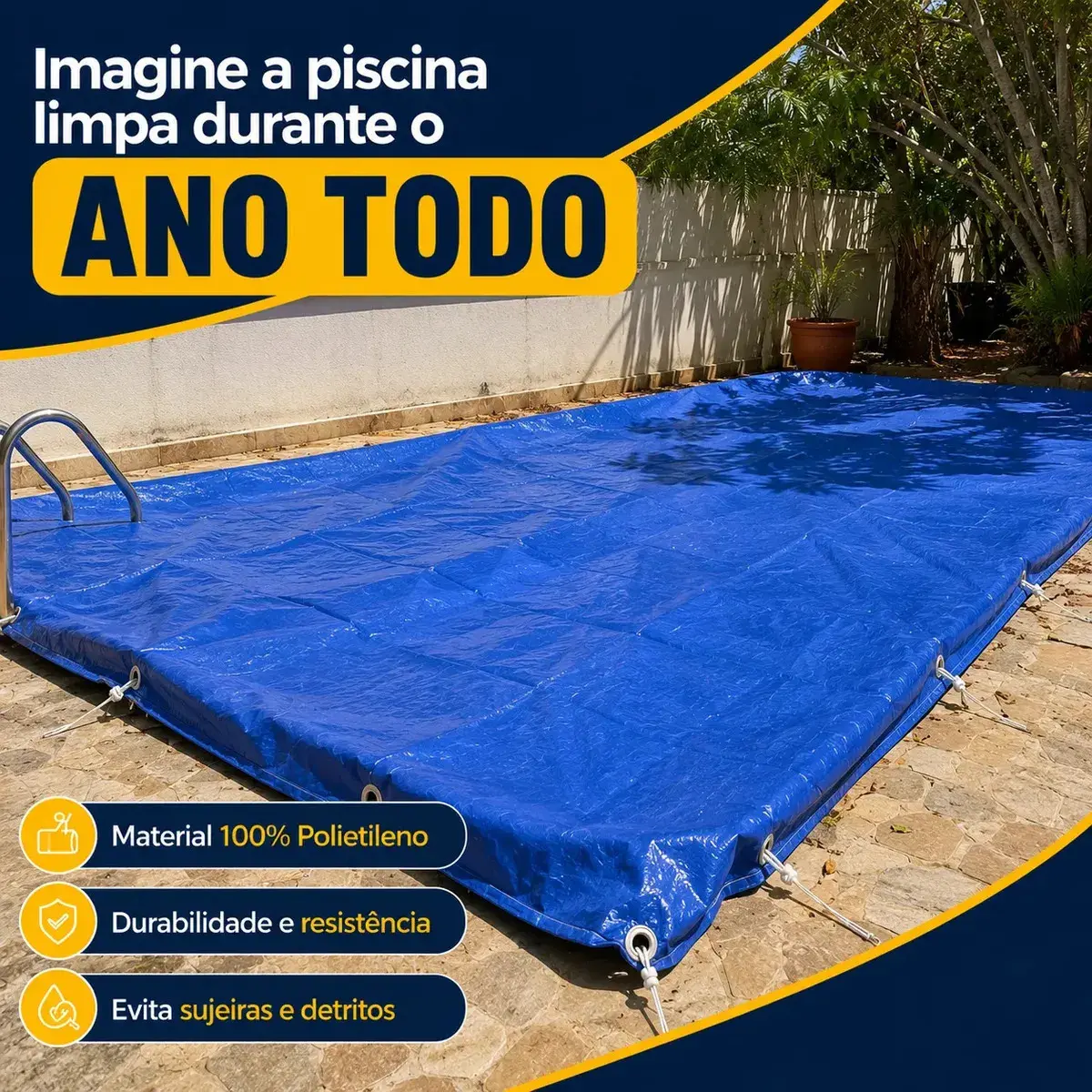 Lona Plástica Azul 6x4 Com Corda Impermeável Reforçada thumbnail 3