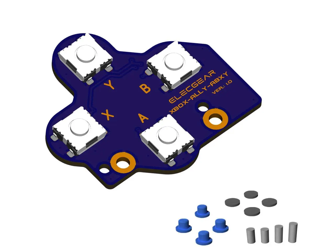 ElecGear ABXY Interruptor micro tátil de substituição para laptop portátil Xbox ROG Ally, conjunto de PCB com botão frontal de ação momentânea clicky com 3 opções de borracha acolchoada