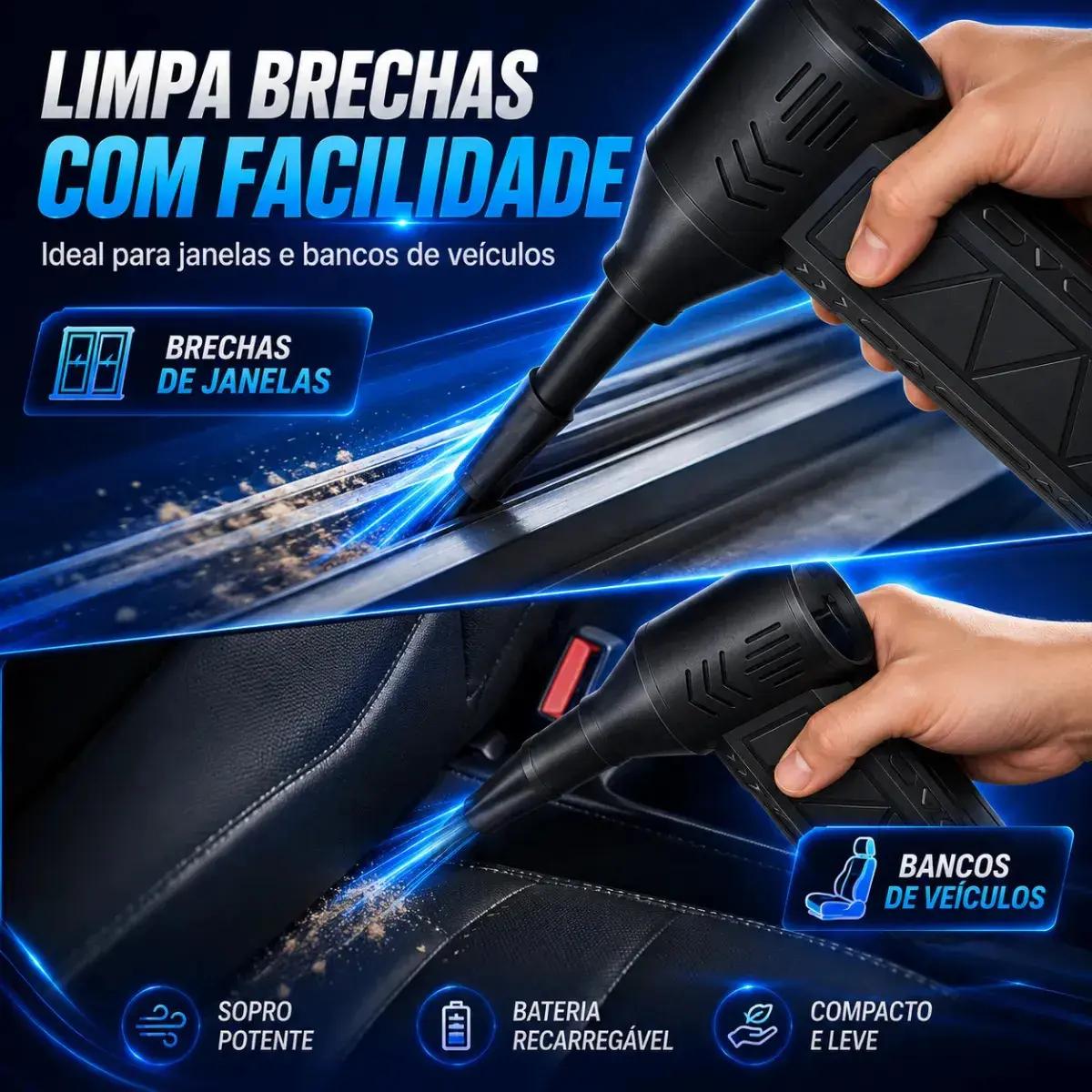 Mini Soprador Ar Turbo 130000rpm Sem Fio Recarregável Carregamento USB-C 3 Bico adaptador Preto Níveis Portátil Multiuso Limpeza Carro Portátil Acende Churrasqueira Woosh thumbnail 4