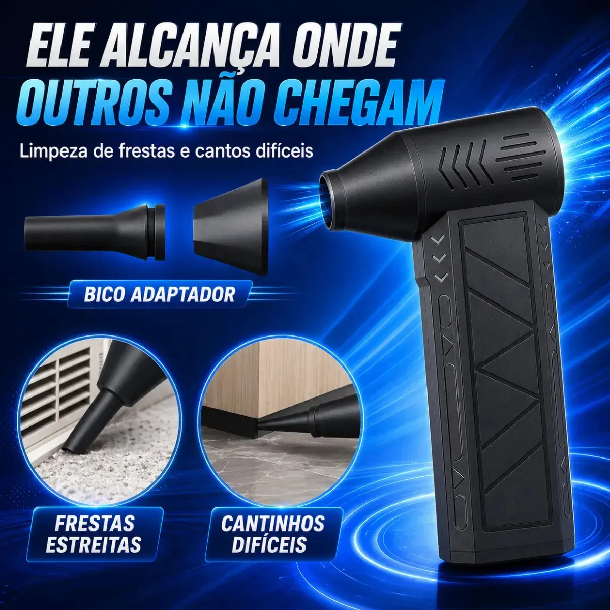 Mini Soprador Ar Turbo 130000rpm Sem Fio Recarregável Carregamento USB-C 3 Bico adaptador Preto Níveis Portátil Multiuso Limpeza Carro Portátil Acende Churrasqueira Woosh thumbnail 6