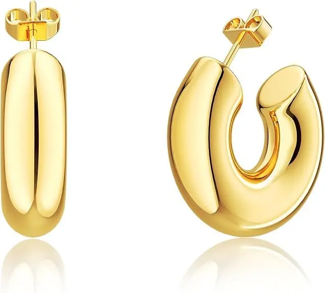 Argola Feminina Grossa Banhada a Ouro 14K – Brinco Leve e Moderno Hipoalergênico Premium