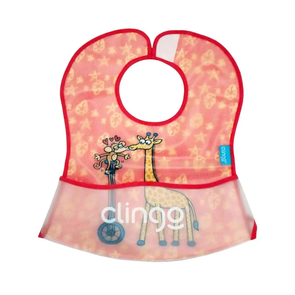 Babador Impermeável Bolso Coletor - Girafa, Clingo, Vermelho, Tamanho único