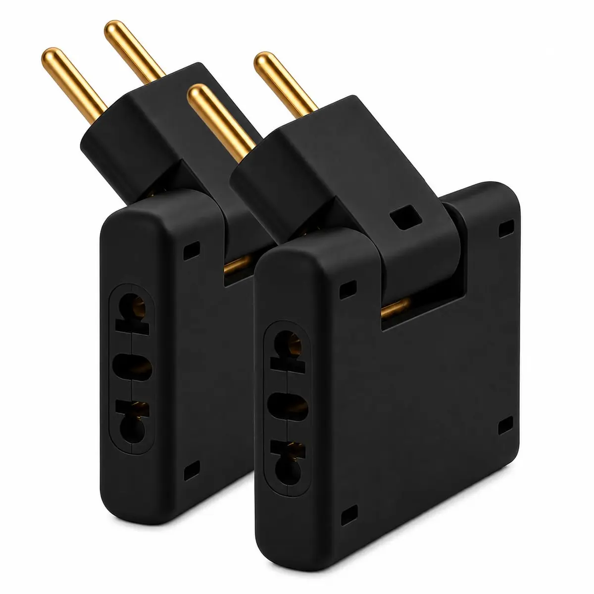 Kit 2 Adaptadores de Tomada T Articulado 180° 10A/20A - Bivolt Premium (Preto).