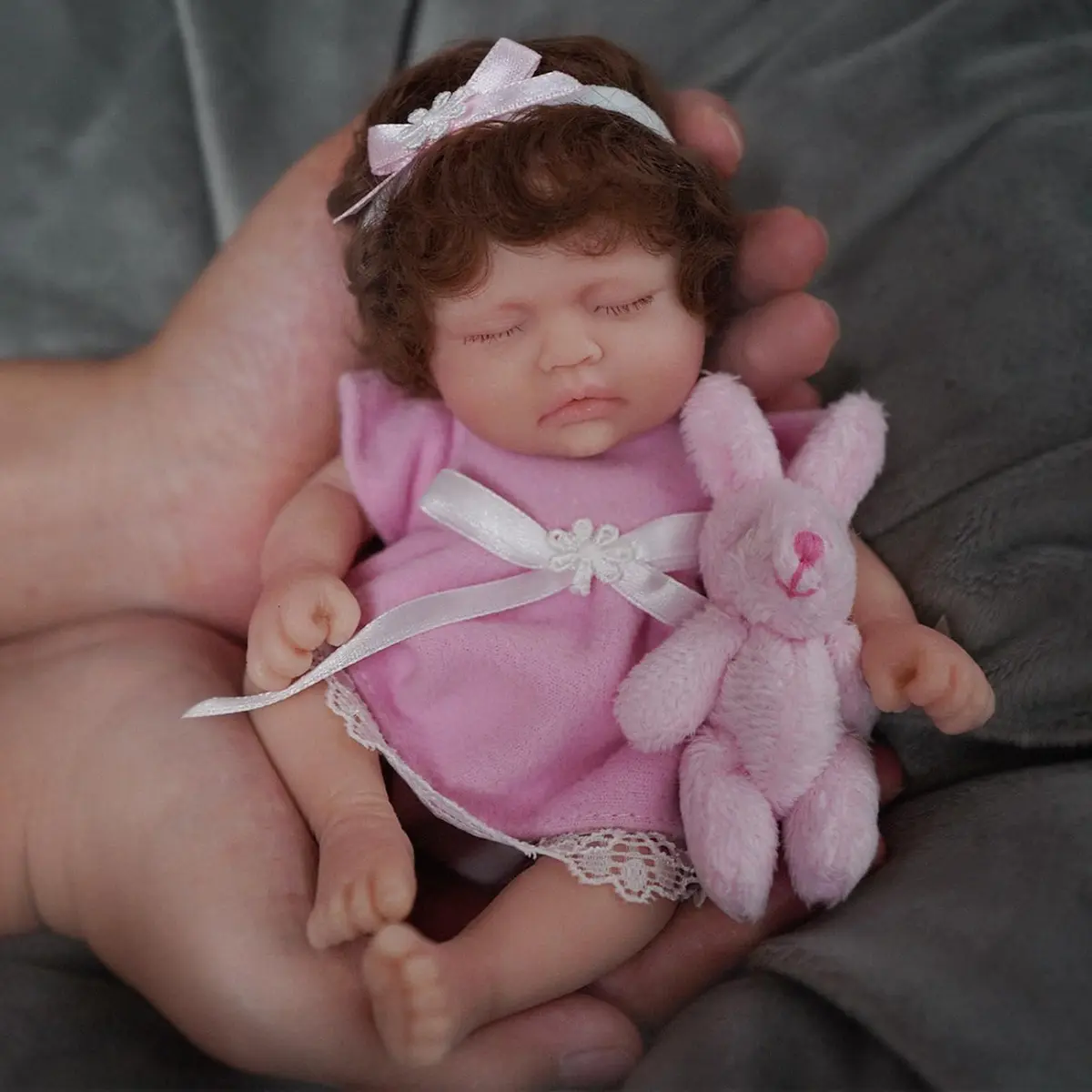 Bebê Reborn Silicone Sólido Boneca Menina Dormindo Realista de Boca Aberta Pode Tomar Banho (20cm Menina Rosa)