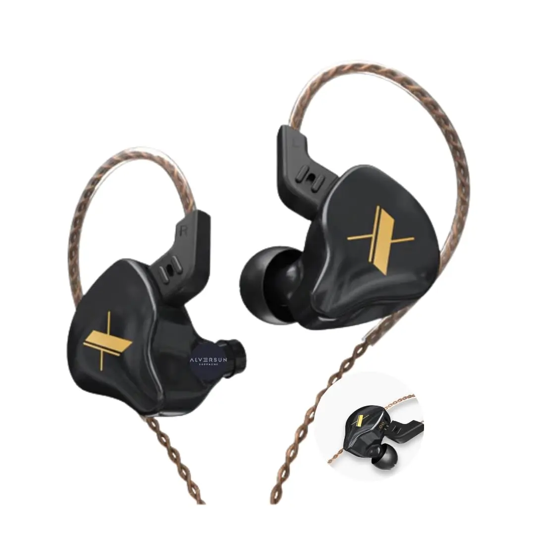 Fone de Ouvido Profissional KZ EDX Intra-auricular, Driver Dinâmico Magnético Composto de 10mm, Cabo Substituível, Original - Ideal para Cantores e Músicos - AlverSun (PRETO)