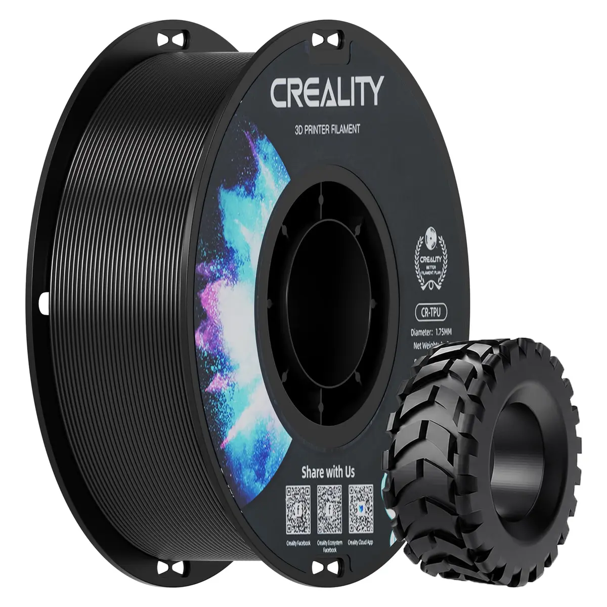 Creality TPU Filamento 1,75, Filamento para Impressão 3D, Alta Resiliência, Material Adesivo Macio, Elástico, 1kg (2,2lbs) Filamento Flexível 1,75mm, para Impressora 3D (Preto)