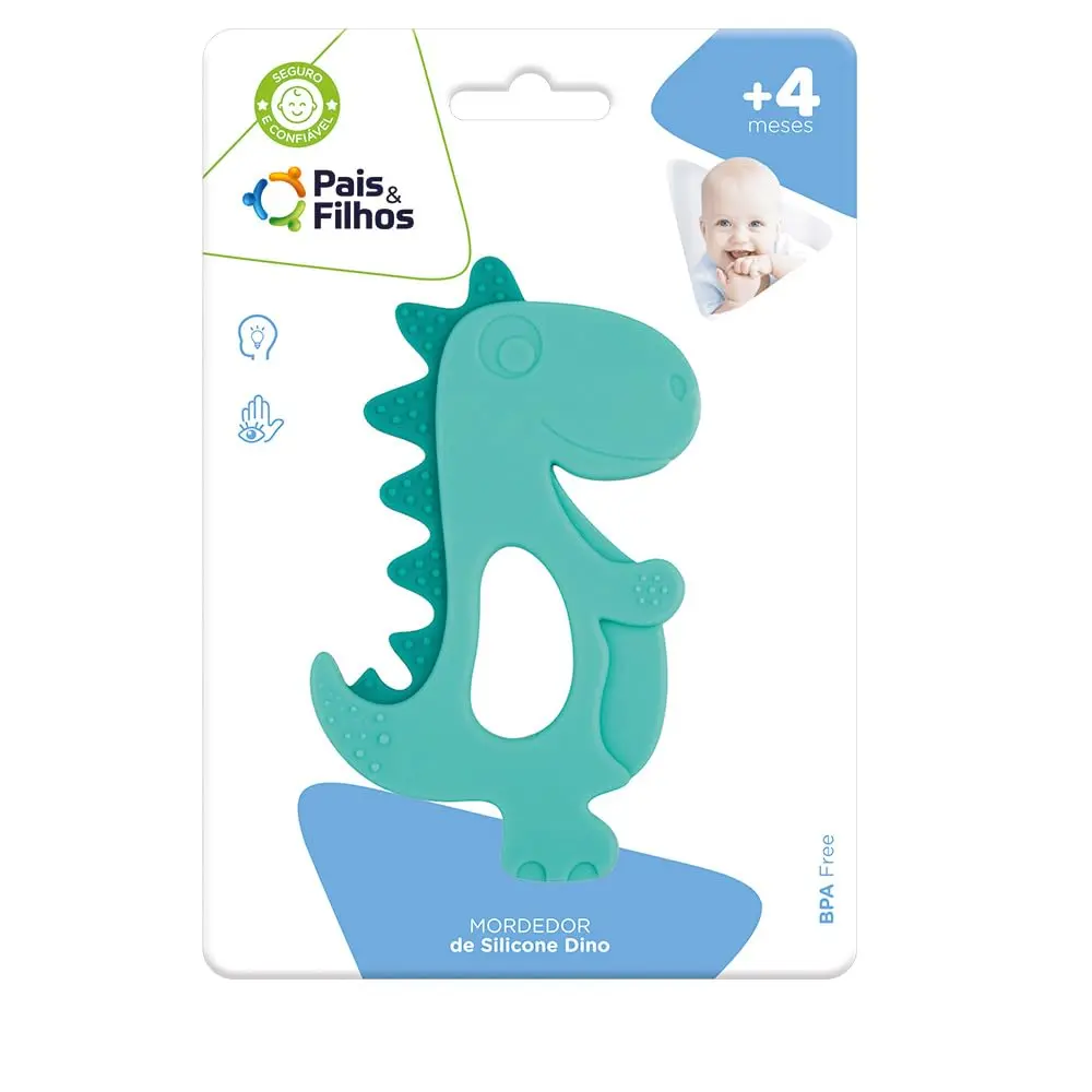 Mordedor de Silicone Dino para Bebê – Texturizado e Macio | +4 Meses