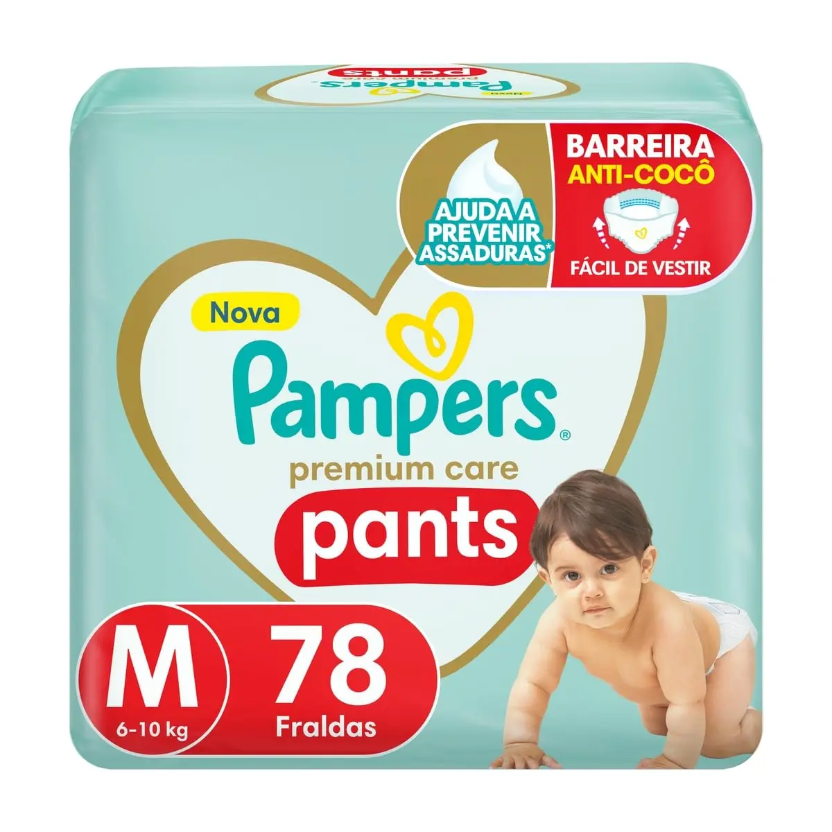 Fralda Pampers Premium Care Pants Tamanho M, Fácil de Vestir, 78 Unidades