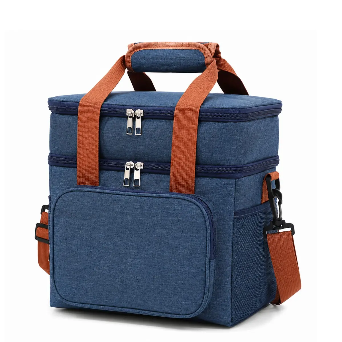 BOLSA TÉRMICA 13L DUPLO COMPARTIMENTO, ALÇA OMBRO, PARA TRABALHO, ACADEMIA, PASSEIO- PRETO, AZUL MARINHO E CINZA