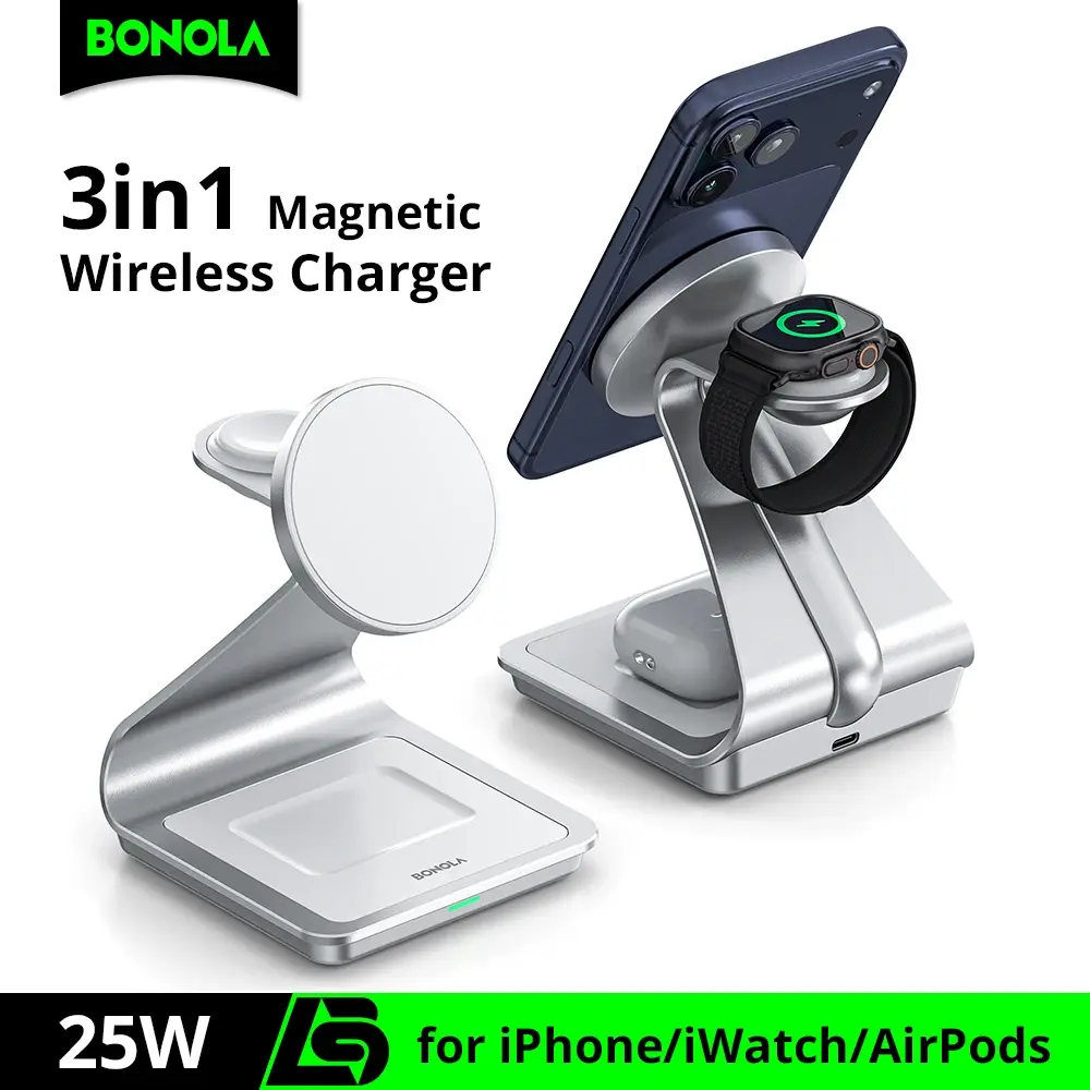 Bonola Carregador Sem Fio Magnético 3 em 1 para iPhone 17/16/15/13/14/12 30W Estação de Carregamento Sem Fio para Apple Watch/AirPods Pro