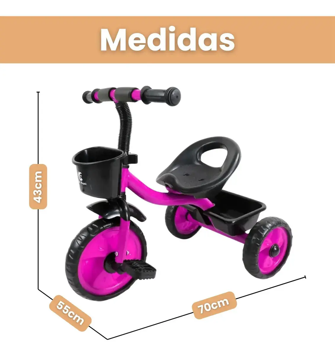 Brinquedo triciclo de 3 rodas para crianças com cesto de bolhas rosa chiclete Atentu triciclo infantil motoca thumbnail 2