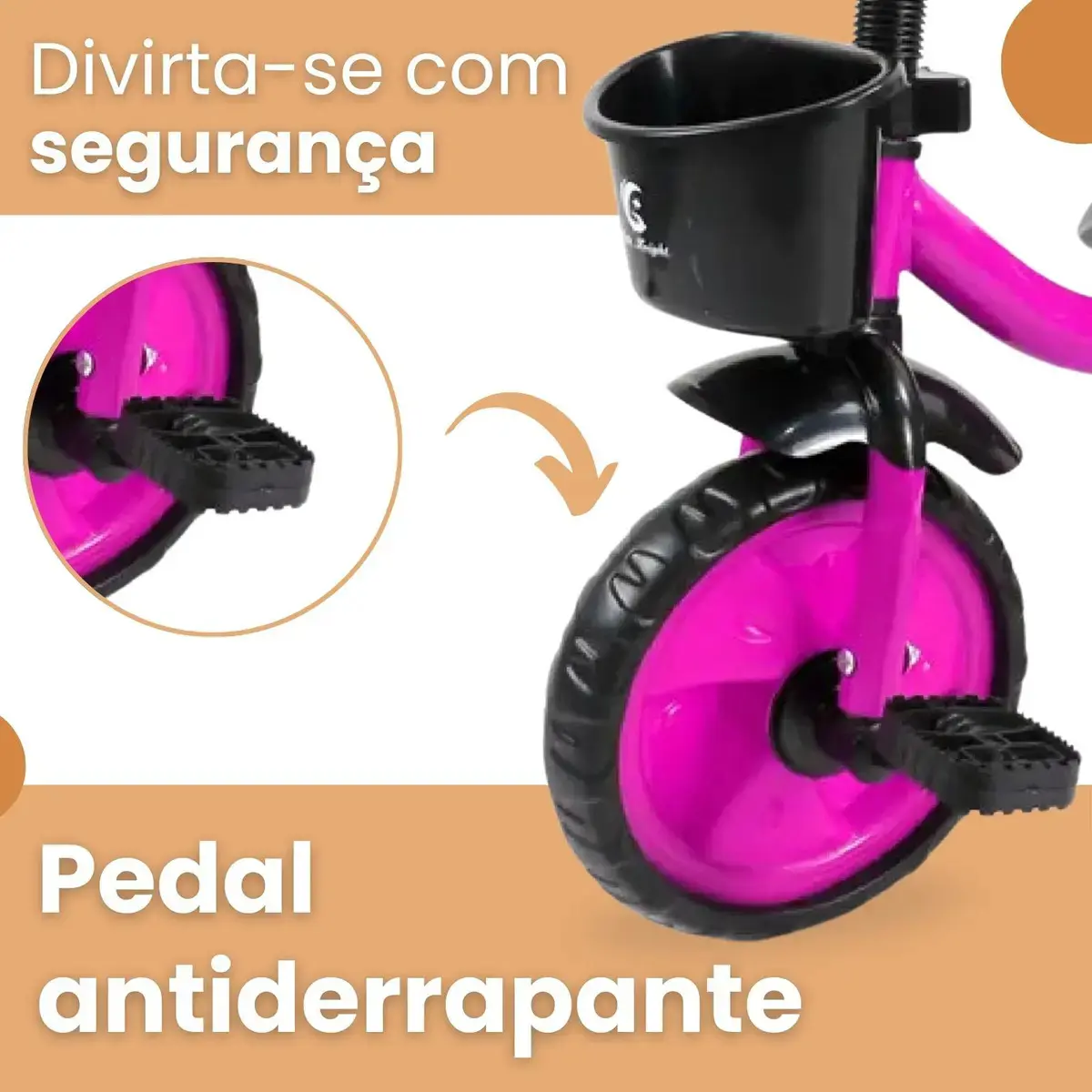 Brinquedo triciclo de 3 rodas para crianças com cesto de bolhas rosa chiclete Atentu triciclo infantil motoca thumbnail 3
