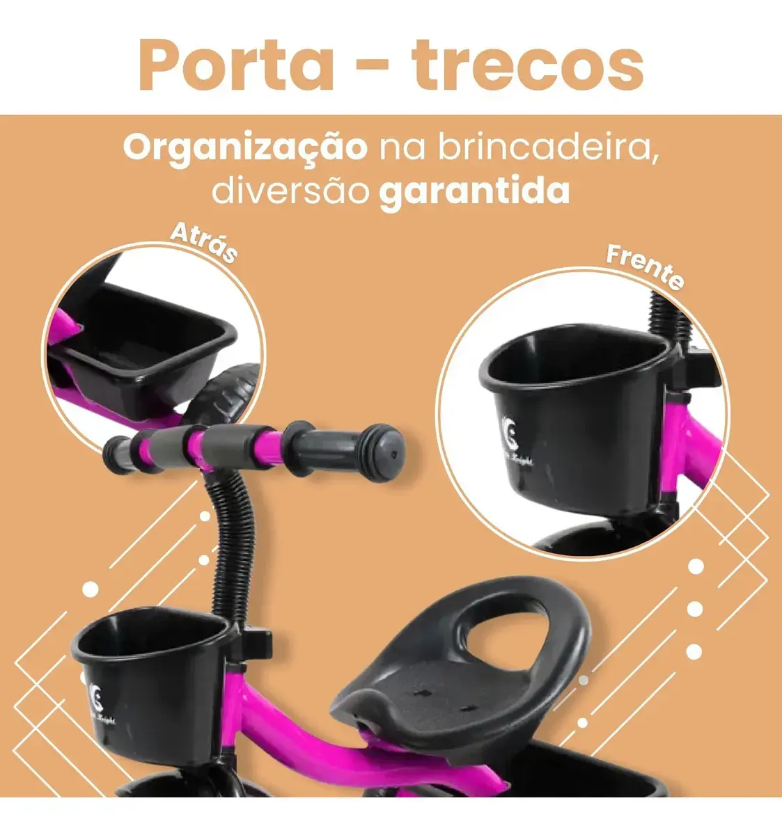 Brinquedo triciclo de 3 rodas para crianças com cesto de bolhas rosa chiclete Atentu triciclo infantil motoca thumbnail 4