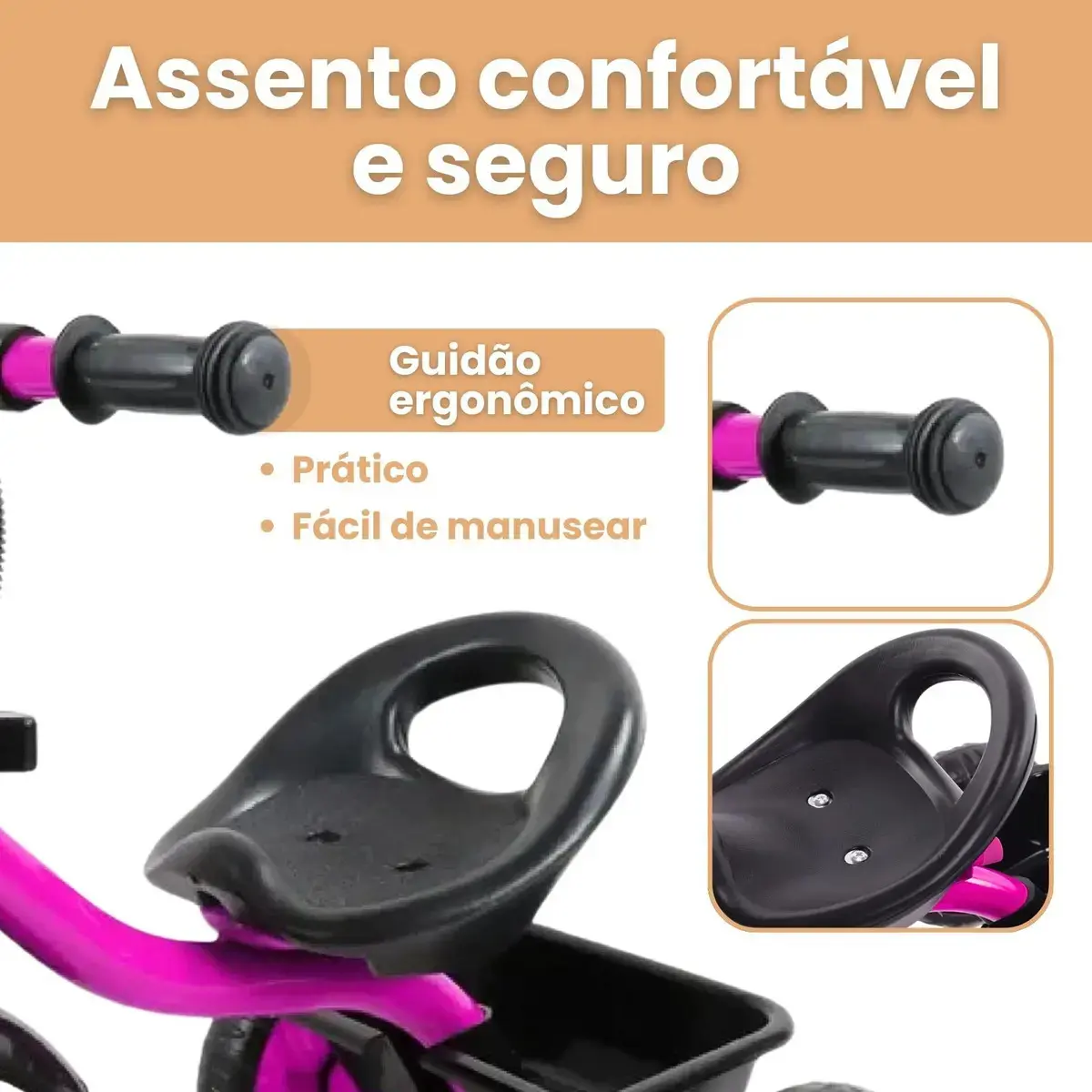 Brinquedo triciclo de 3 rodas para crianças com cesto de bolhas rosa chiclete Atentu triciclo infantil motoca thumbnail 5