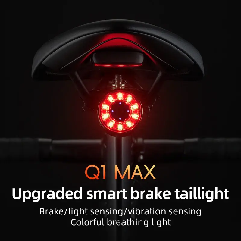 Rockbros luz traseira de bicicleta inteligente tipo-c, carregamento automático, sensor de freio, luz traseira led, liga de alumínio, acessórios de lâmpada q1max