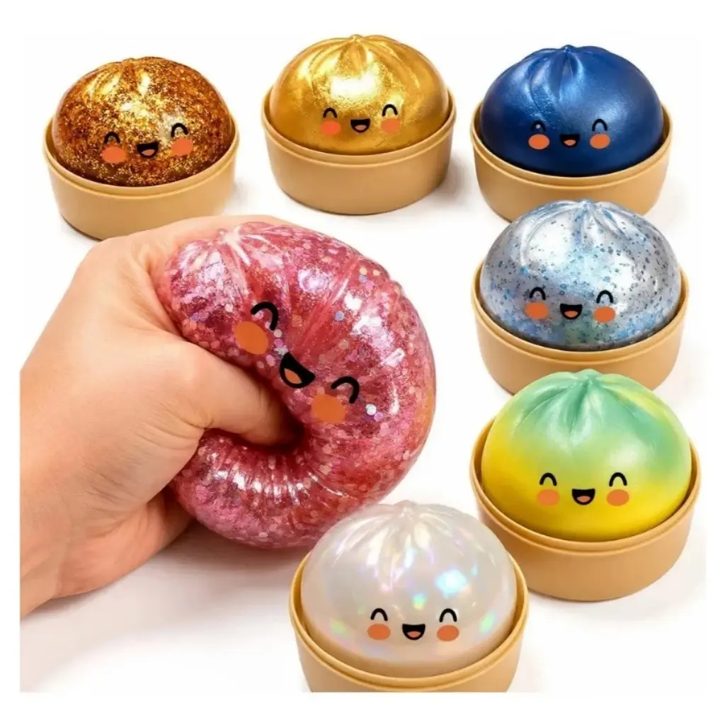 Dumpling Squishy Bolinho Baozi Brilhante Glitter Surpresa Pãozinho Macio Orbeez - 1
