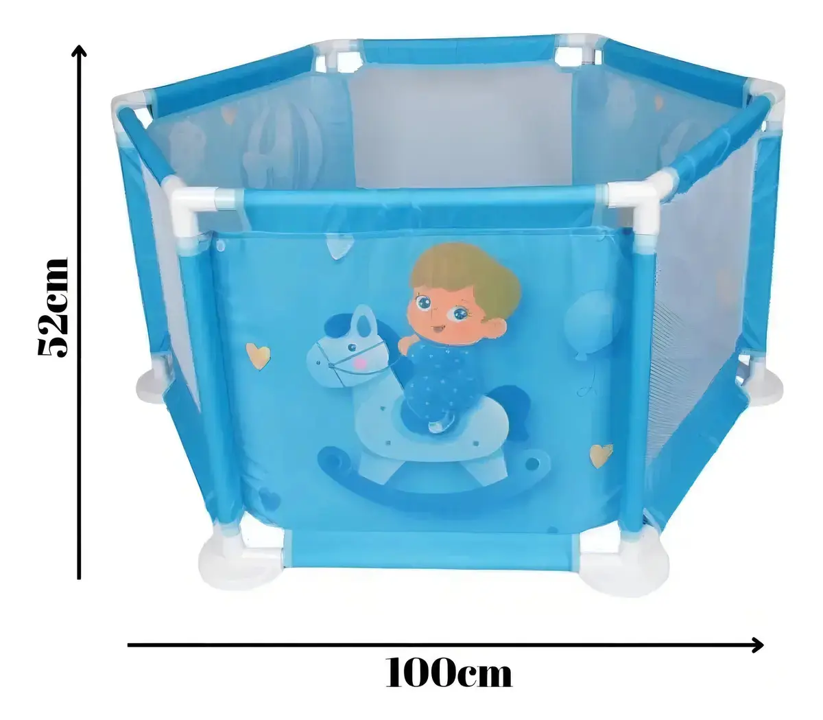 Cercadinho Para Bebê Chiqueirinho Infantil Portátil Unissex Cor Azul Desenho Do Tecido Balão