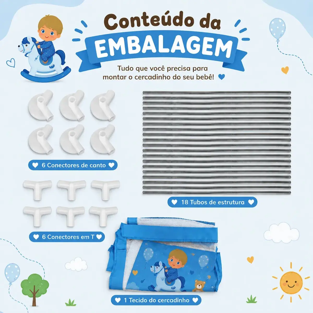 Cercadinho Para Bebê Chiqueirinho Infantil Portátil Unissex Cor Azul Desenho Do Tecido Balão thumbnail 5