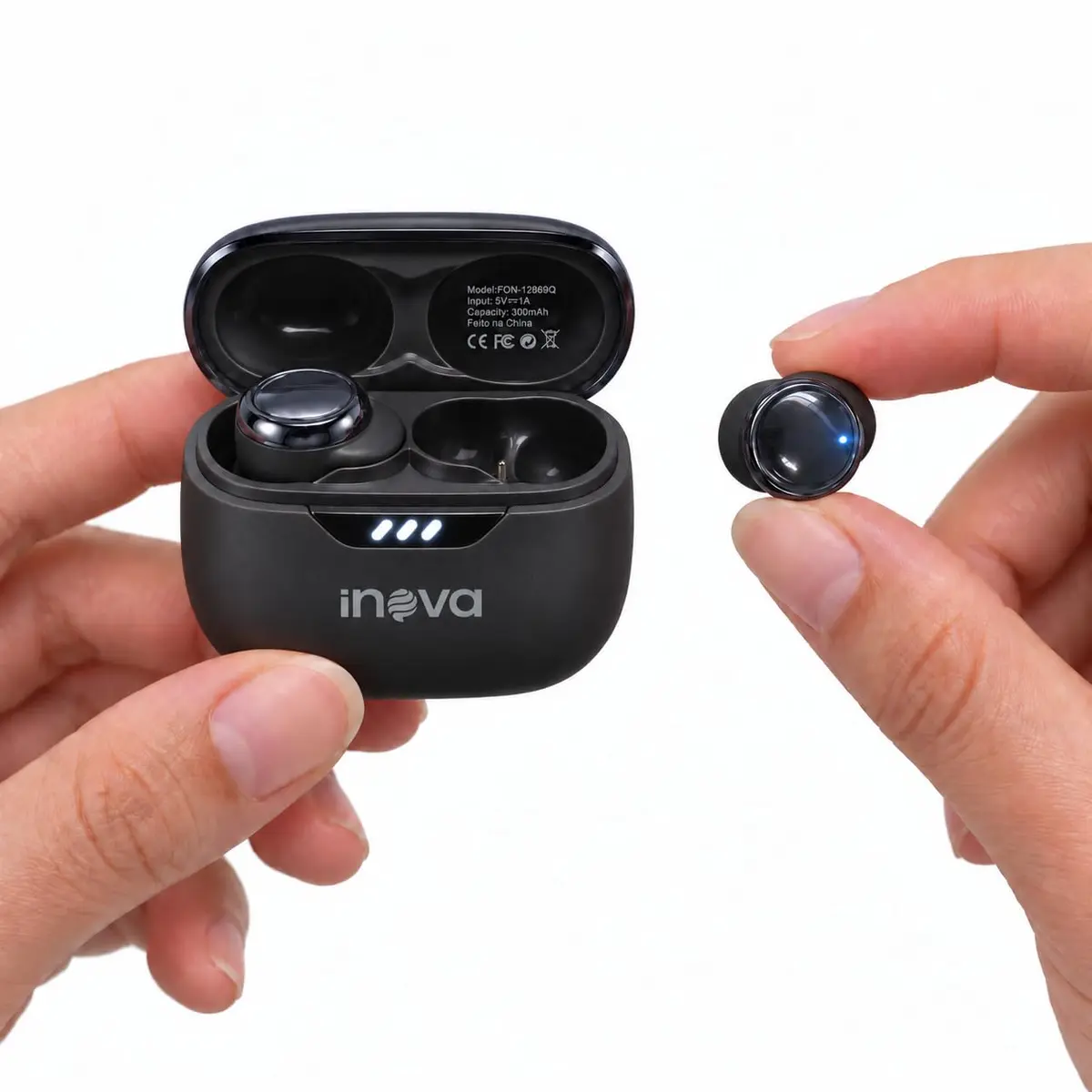 Fone de Ouvido Bluetooth para Dormir com ANC, Preto | Design compacto, apenas 2,7 g por fone, silicone macio, controle por toque e estojo de carregamento.