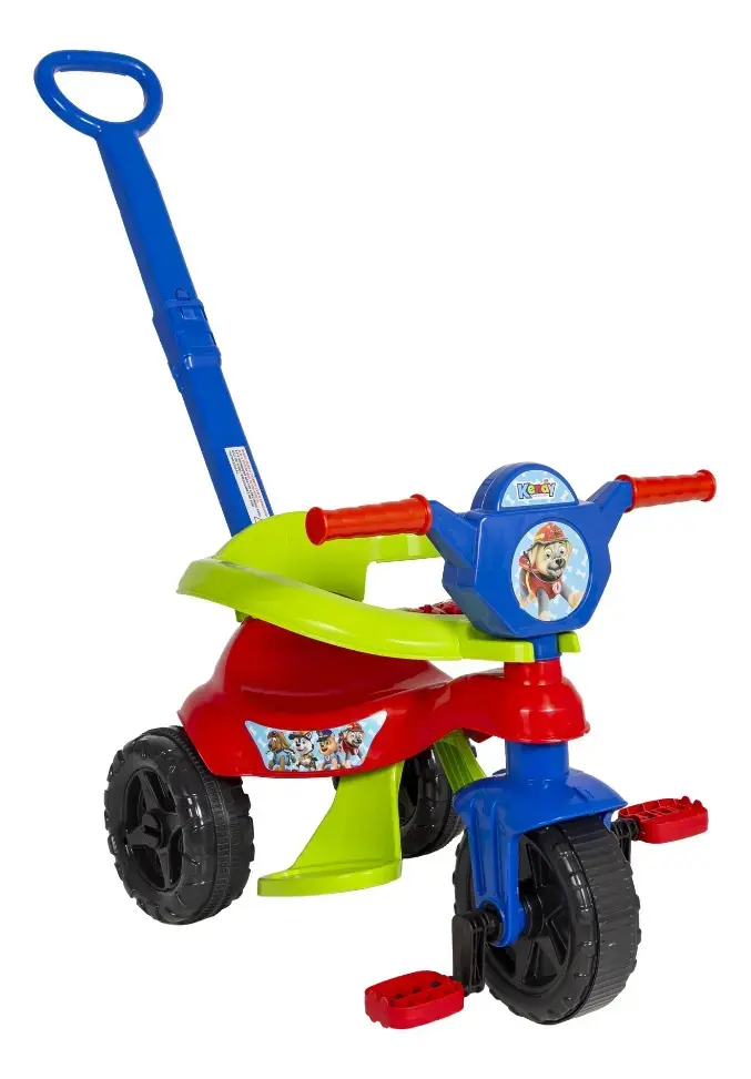 Triciclo Motoca Kemotoca Kendy Baby Dog Suporta 16kg Com Empurrador Cor Rojo y Azul