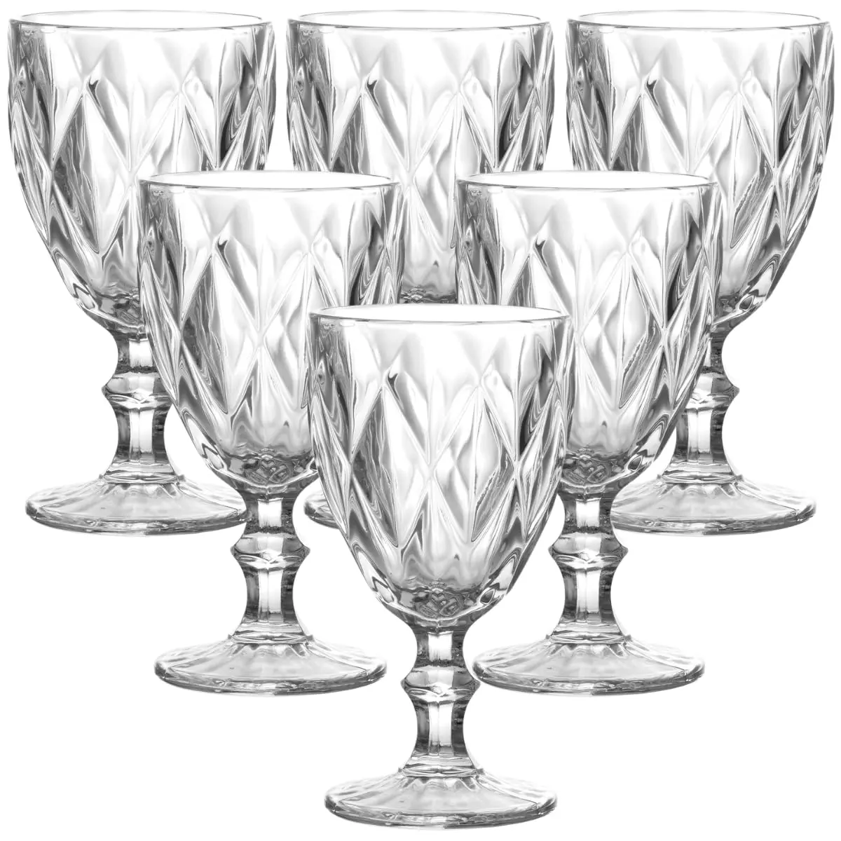 Taça de Vidro Diamond Clear 315ml Jogo com 6 Peças HABITARA HOME | Relevo lapidado, transparência que valoriza as bebidas, fácil de combinar à mesa, ideal para receber