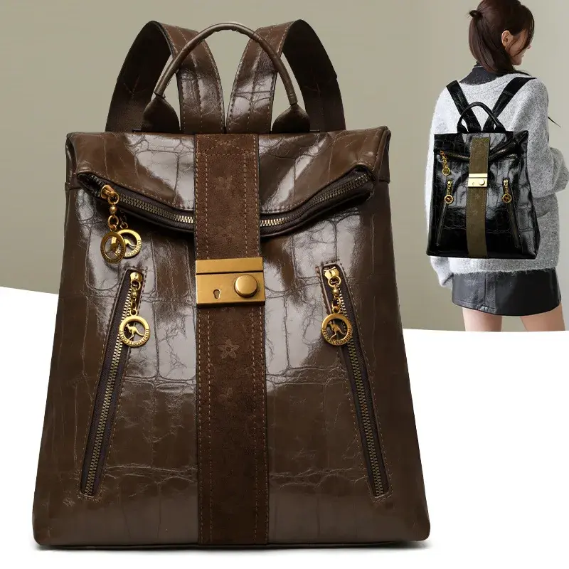 2026 Nova Moda Luxuosa Mochilas de Viagem em Couro de Alta Qualidade Bolsas de Ombro Femininas de Grande Capacidade Sacolas para Notebook e Escola