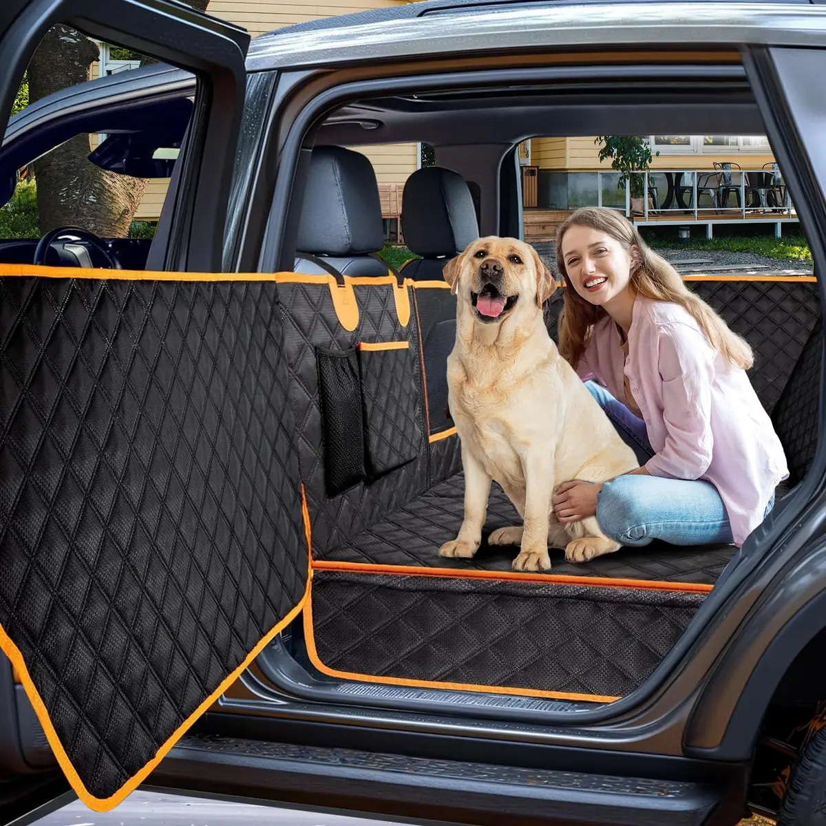 INSMEER Capa Protetora Carro Pet Universal com Fundo Rígido e Protetores de Porta Ajustável para Carros SUVs e Picapes Impermeável Antiderrapante para Viagens com Cachorros