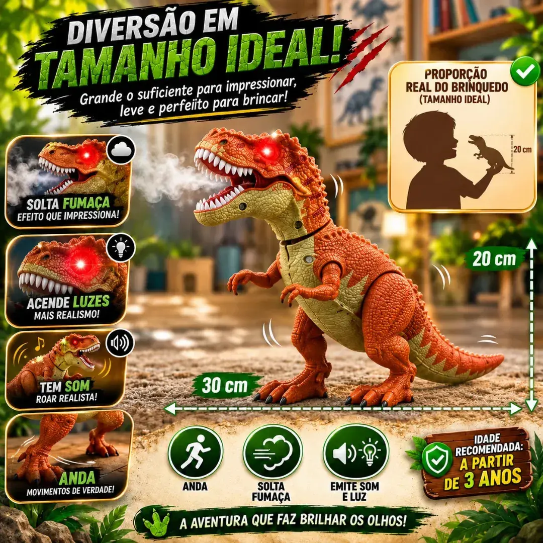 Dinossauro T-Rex Robo Brinquedo Anda Solta Fumaça Sons Luzes Led Rugido Movimentos Articulados Infantil Tiranossauro Interativo Educativo Presente Criança Menino Divertido Azul Flow Dimension thumbnail 3