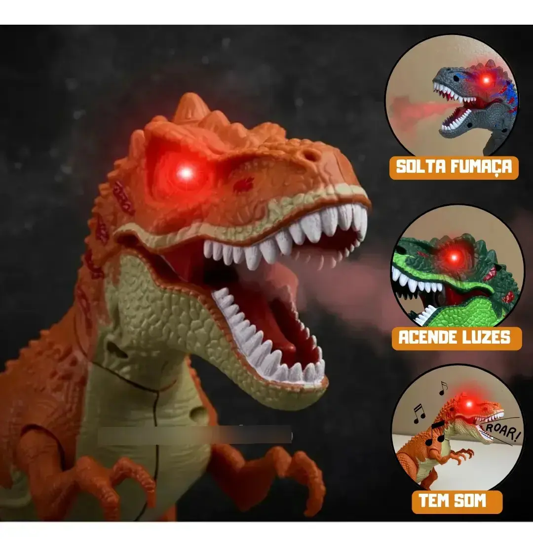 Dinossauro T-Rex Robo Brinquedo Anda Solta Fumaça Sons Luzes Led Rugido Movimentos Articulados Infantil Tiranossauro Interativo Educativo Presente Criança Menino Divertido Azul Flow Dimension thumbnail 9