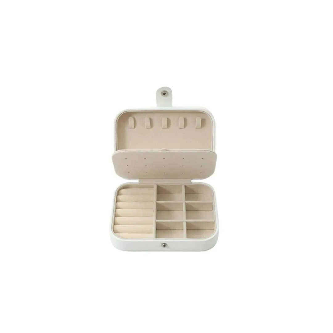 Estojo Porta Joias Compacto com Divisórias para Organizar Acessórios em Casa e Viagem nas Cores Branco Preto Azul e Rosa(Branco) - 1