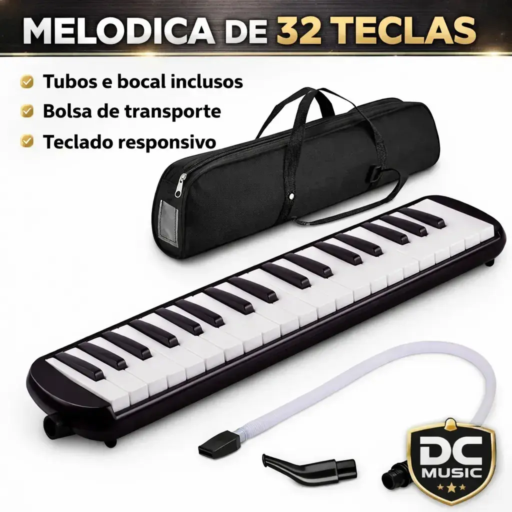 Escaleta Melódica 32 Teclas Sg-32 Preta Com Capa E Acessórios Dc Music