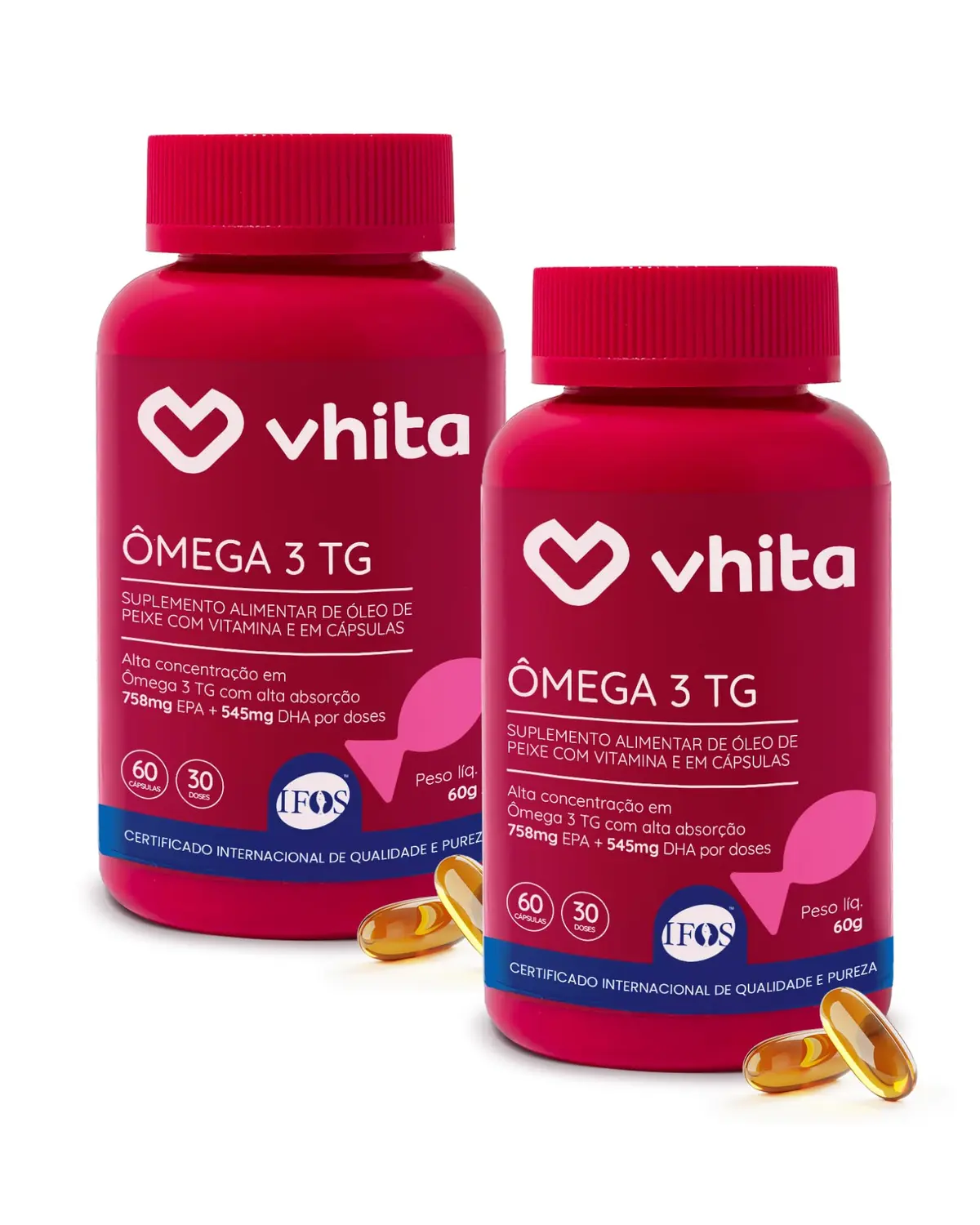 Ômega 3 1000mg TG EPA DHA com Selo IFOS e Vitamina E 60 cáps - 2 unidades | 120 Cápsulas, 60 Porções, Óleo de Peixe. - 1