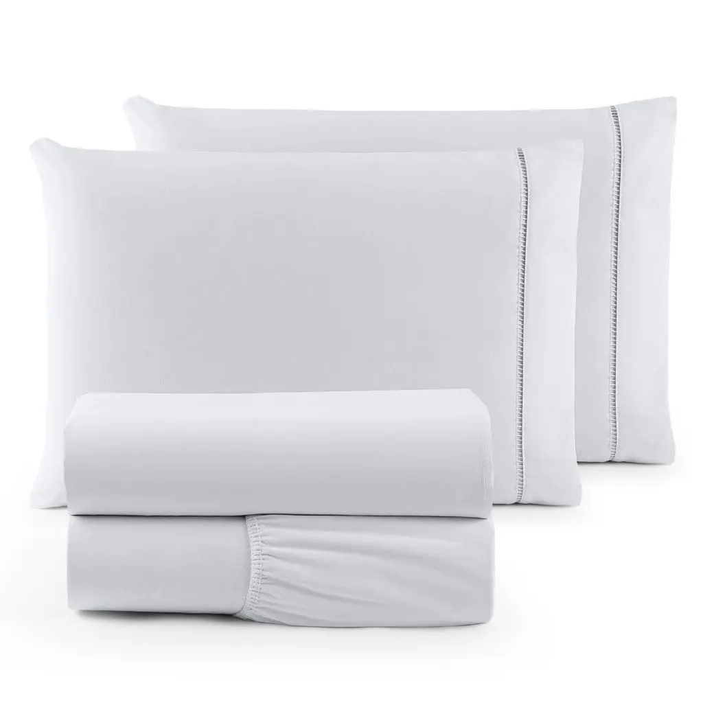 Jogo de Cama Queen 400 Fios Percal 4 Peças Ponto Palito (Branco) - 1