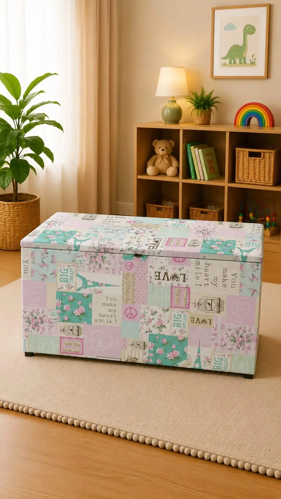 Puf bau organizador brinquedos | Banco Multiuso, Estampas Variadas, Fácil Organização, Ideal para Crianças, Tampa com Fecho