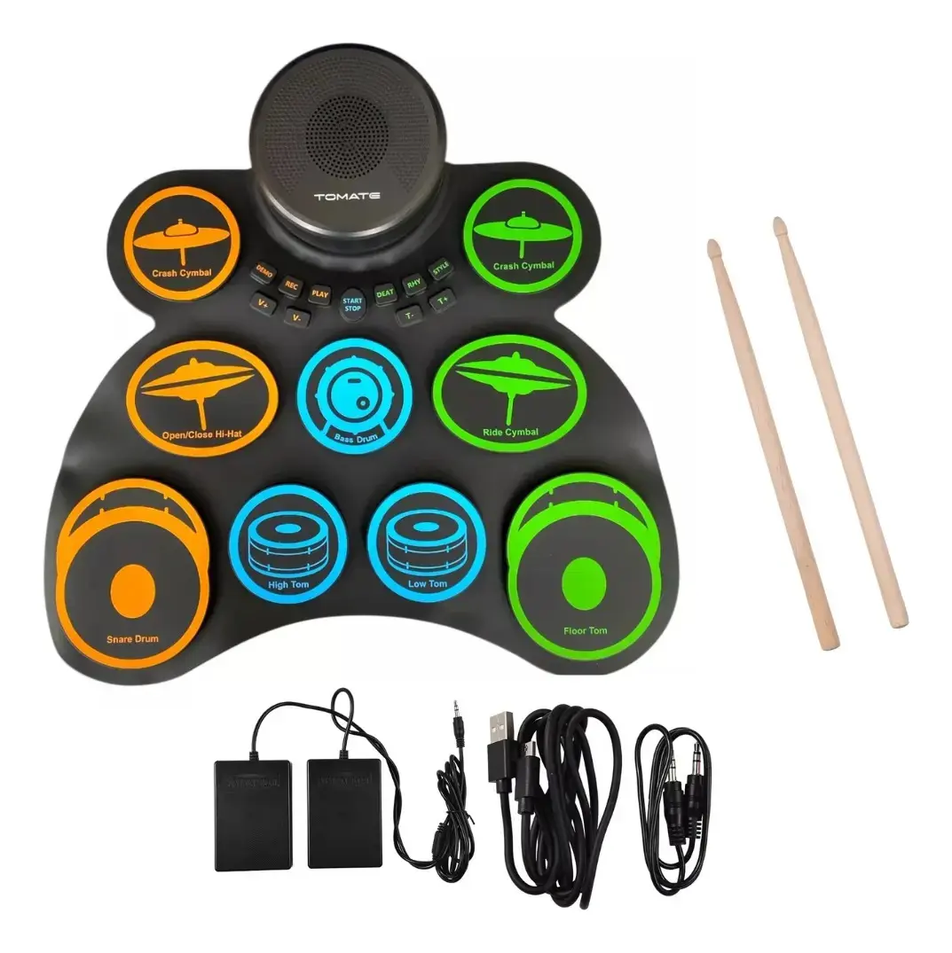 Bateria Eletrônica Portátil Tomate 9 Pads Roll Up com Pedais USB
