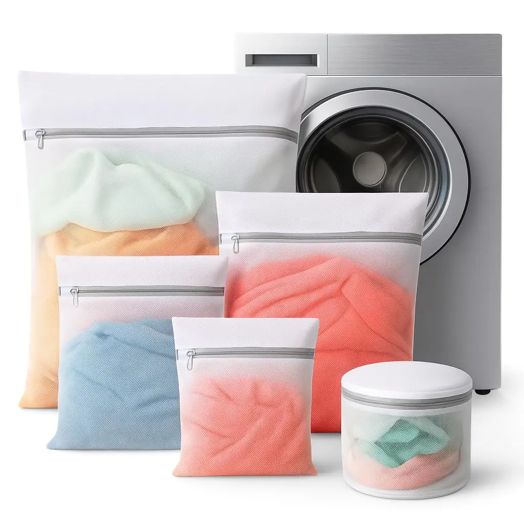 Kit com 5 Sacos para Lavagem de Roupas Delicadas e Íntimas – Protege Peças na Máquina de Lavar, Fecho com Zíper Reforçado, Multi-Tamanhos, Ideal para Lingerie, Meias e Camisetas - 1
