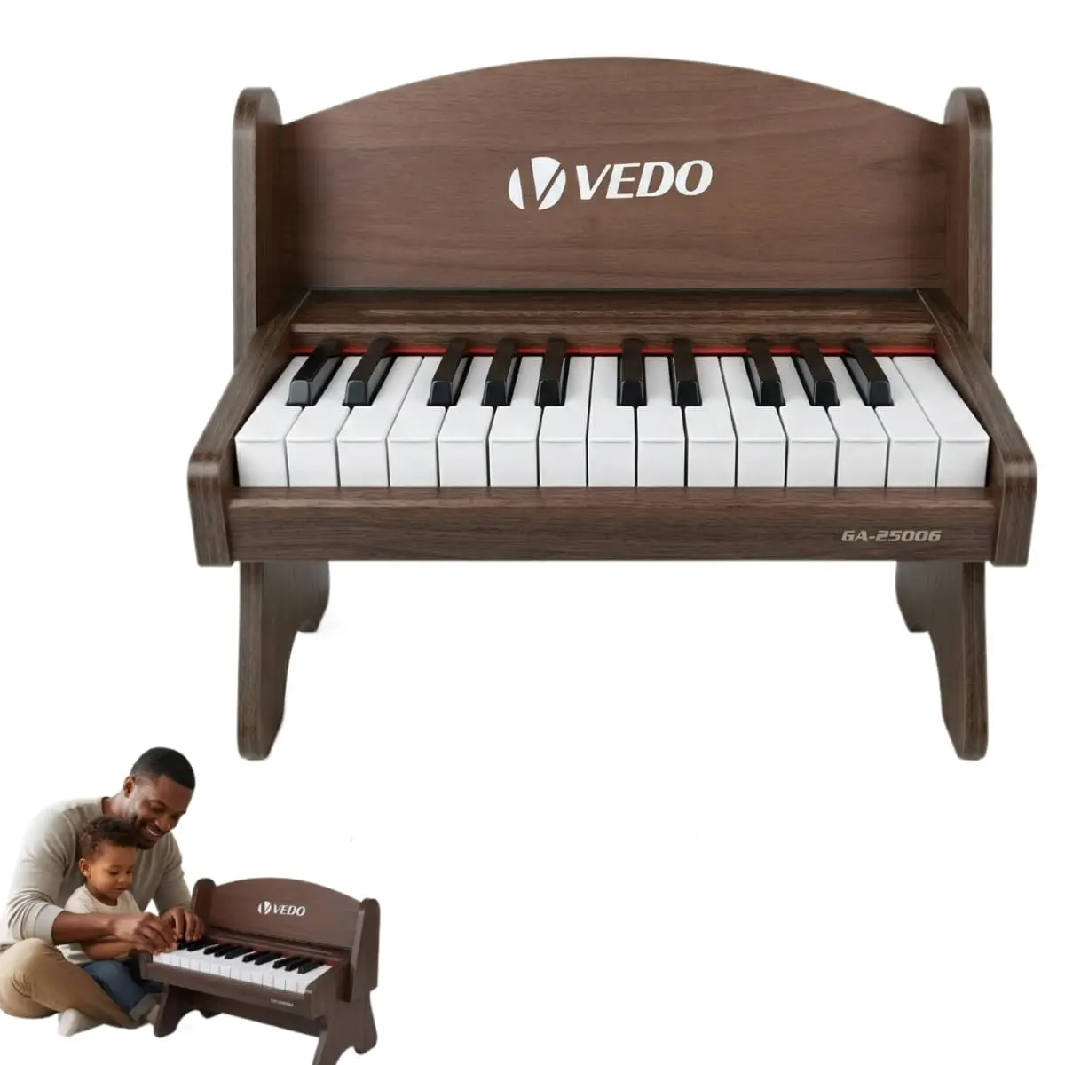 VEDO Teclado de Piano Toddler e Infantil, Piano Digital de 25 Teclas Para CriançAs, Volume AjustáVel, Mini Instrumento Musical Educativo, Material Segurança Nogueira, Para Meninas e Meninos, Cinza - 1