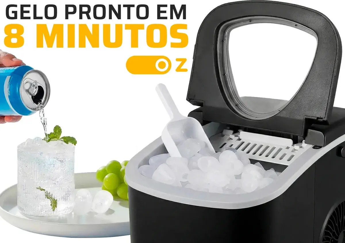 Máquina Fabricadora De Gelo Turbo Ice Mg1500 Oz 13kg Portátil Eficiente Limpeza Automática Com Pá E Cesto Premium thumbnail 3