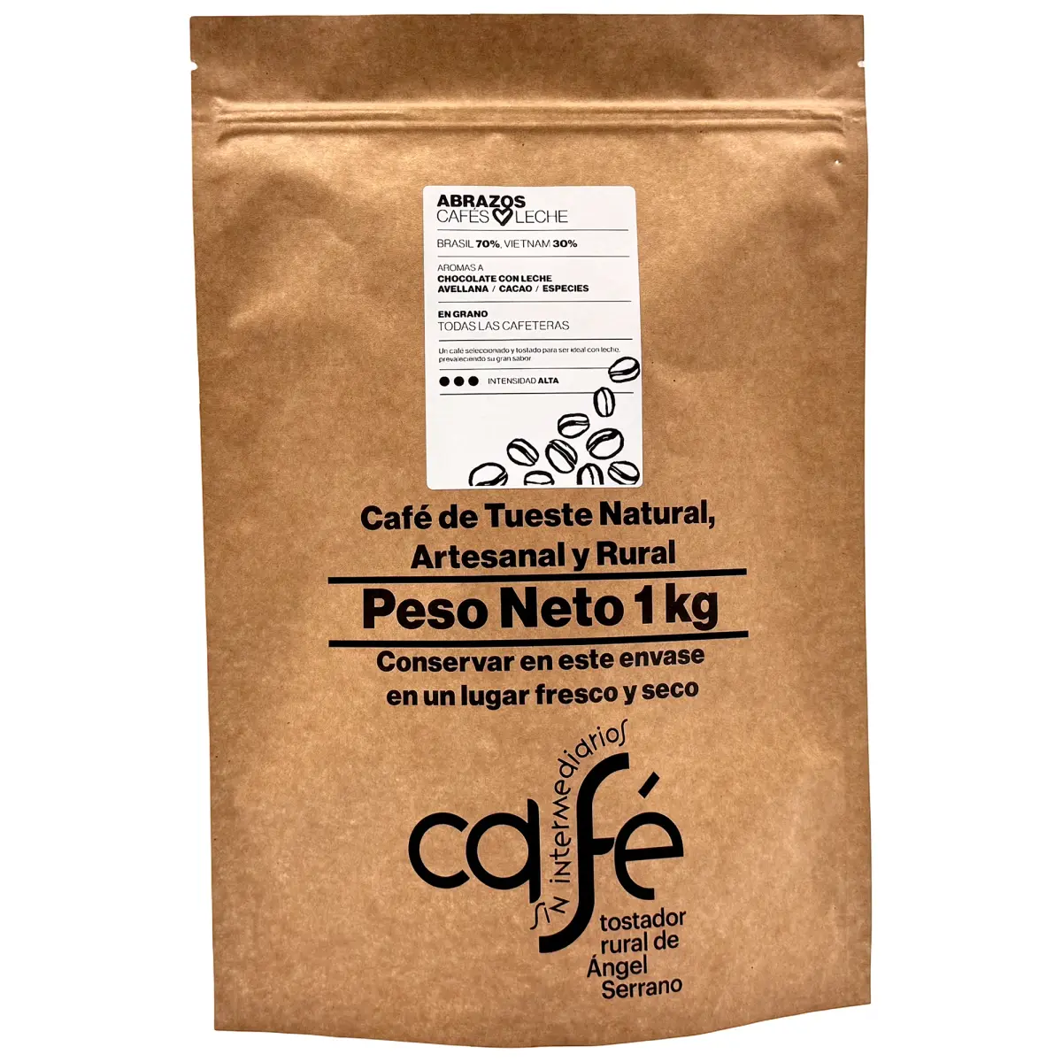CAFÉ SEM INTERMEDIÁRIOS - Café do Brasil e Vietname - Abraços - Ideal para combinar com leite - Alta intensidade de sabor - Recém torrado e embalado - 1 Kg de Grão ou Moído (Expresso, Filtro, Italiano, Americano, Super Automático)